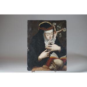 Saint Catherine Of Siena. Oil On Copper.