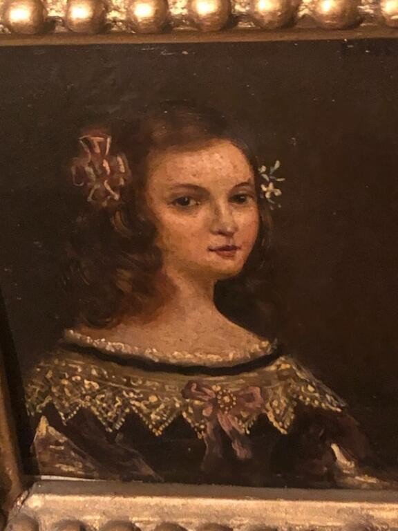 Portrait Jeune Femme Huile Sur Cuivre-photo-2