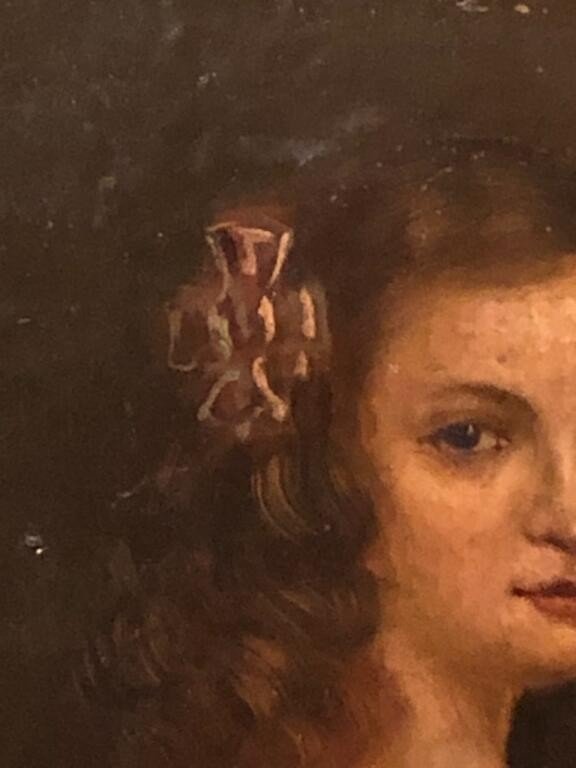 Portrait Jeune Femme Huile Sur Cuivre-photo-3