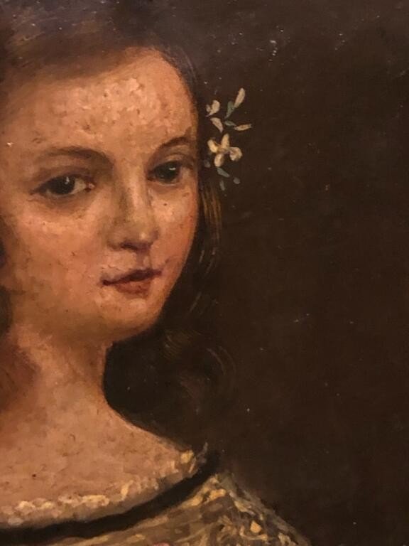 Portrait Jeune Femme Huile Sur Cuivre-photo-2