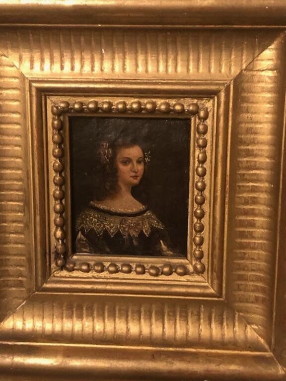 Portrait Jeune Femme Huile Sur Cuivre