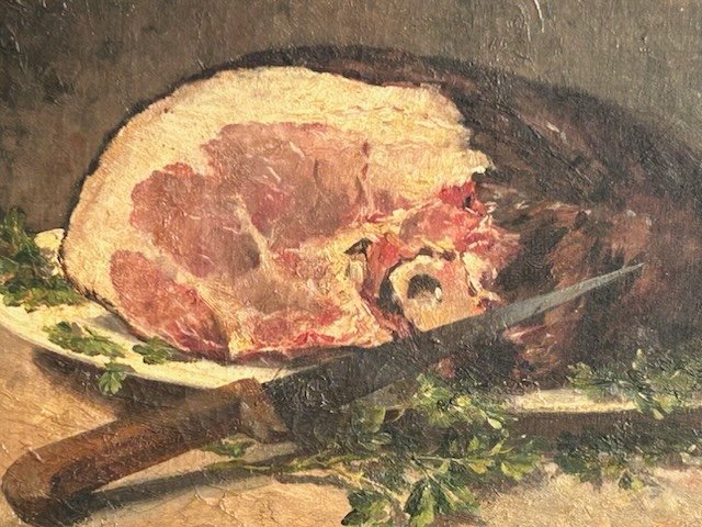 Nature Morte Au Jambon Hst 19ème-photo-2