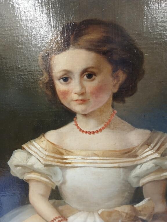 Little Girl With A Bouquet, Hst 19th Century-photo-3