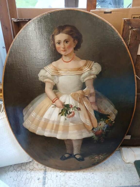Little Girl With A Bouquet, Hst 19th Century-photo-2
