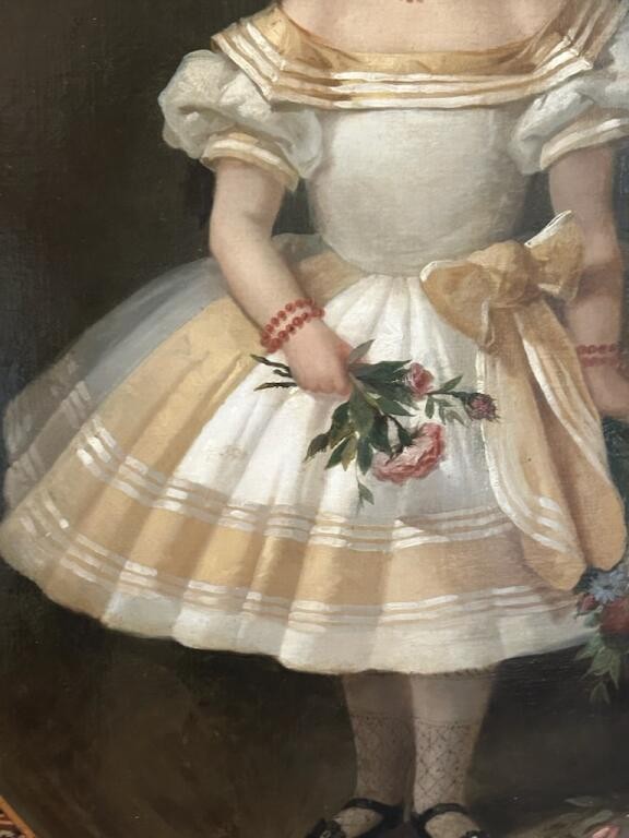 Little Girl With A Bouquet, Hst 19th Century-photo-4