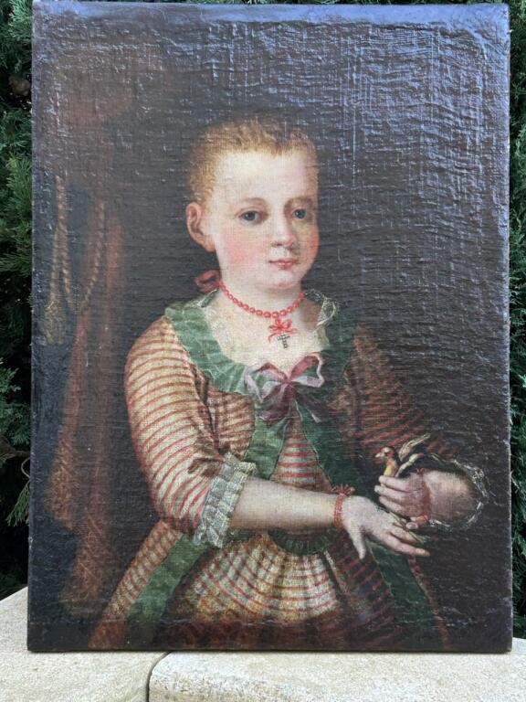 Fillette à l'oiseau HST 17ème