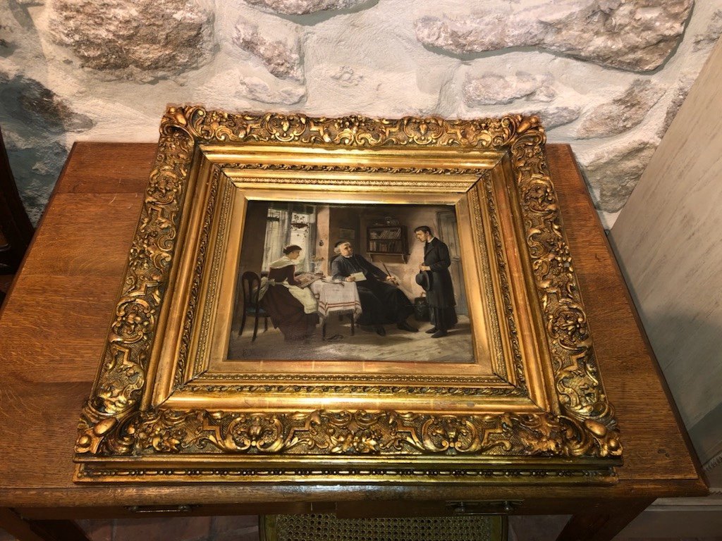 Présentation Du Jeune Abbé Huile Sur Panneau 19ème-photo-7