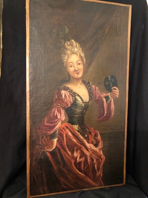 Portrait 18ème Siècle Elégante Au Masque