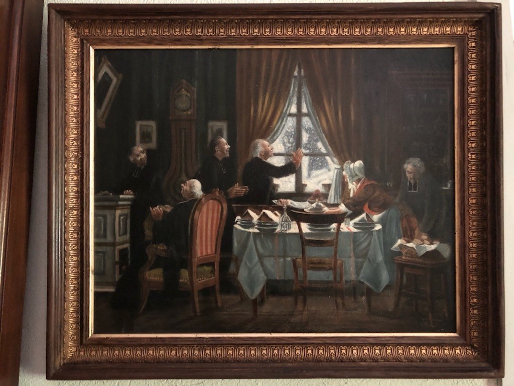 Le Repas Des Curés Huile Sur Toile Du 19ème Siècle