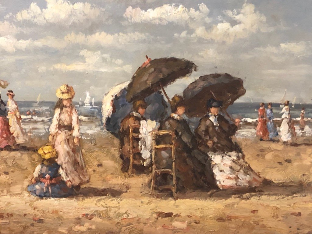 La Plage De Trouville Huile Sur Toile-photo-2