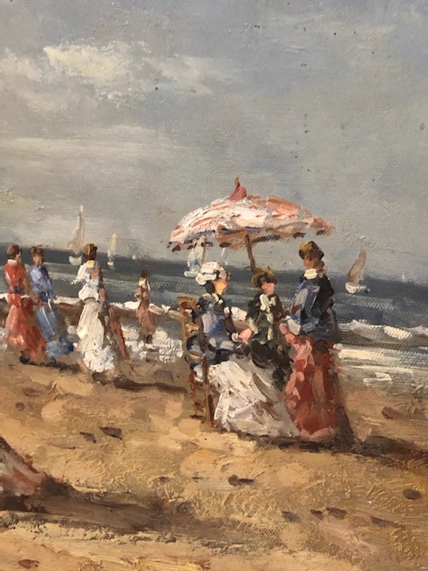 La Plage De Trouville Huile Sur Toile-photo-3