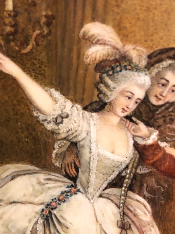 Galante Scene At The Opera Gouache Sur Ivoire-photo-1