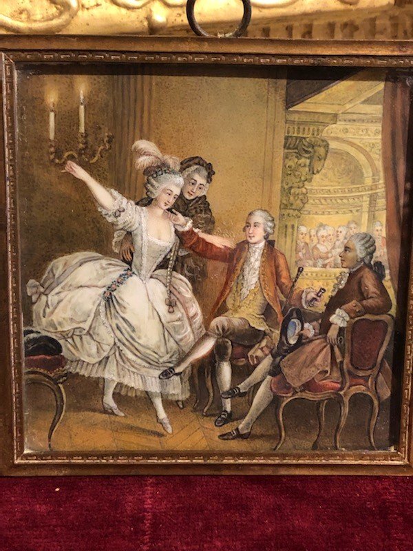 Galante Scene At The Opera Gouache Sur Ivoire