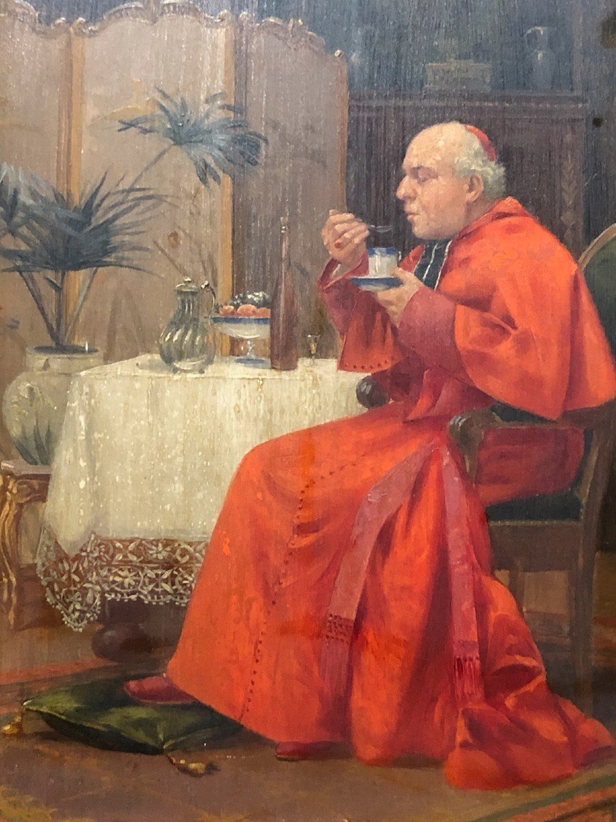 Oil On Panel The Cardinal's Snack