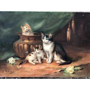 Les Chatons Huile Sur Toile