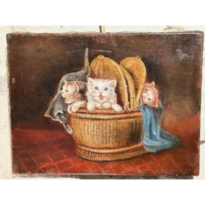 Les chatons huile sur toile 19ème