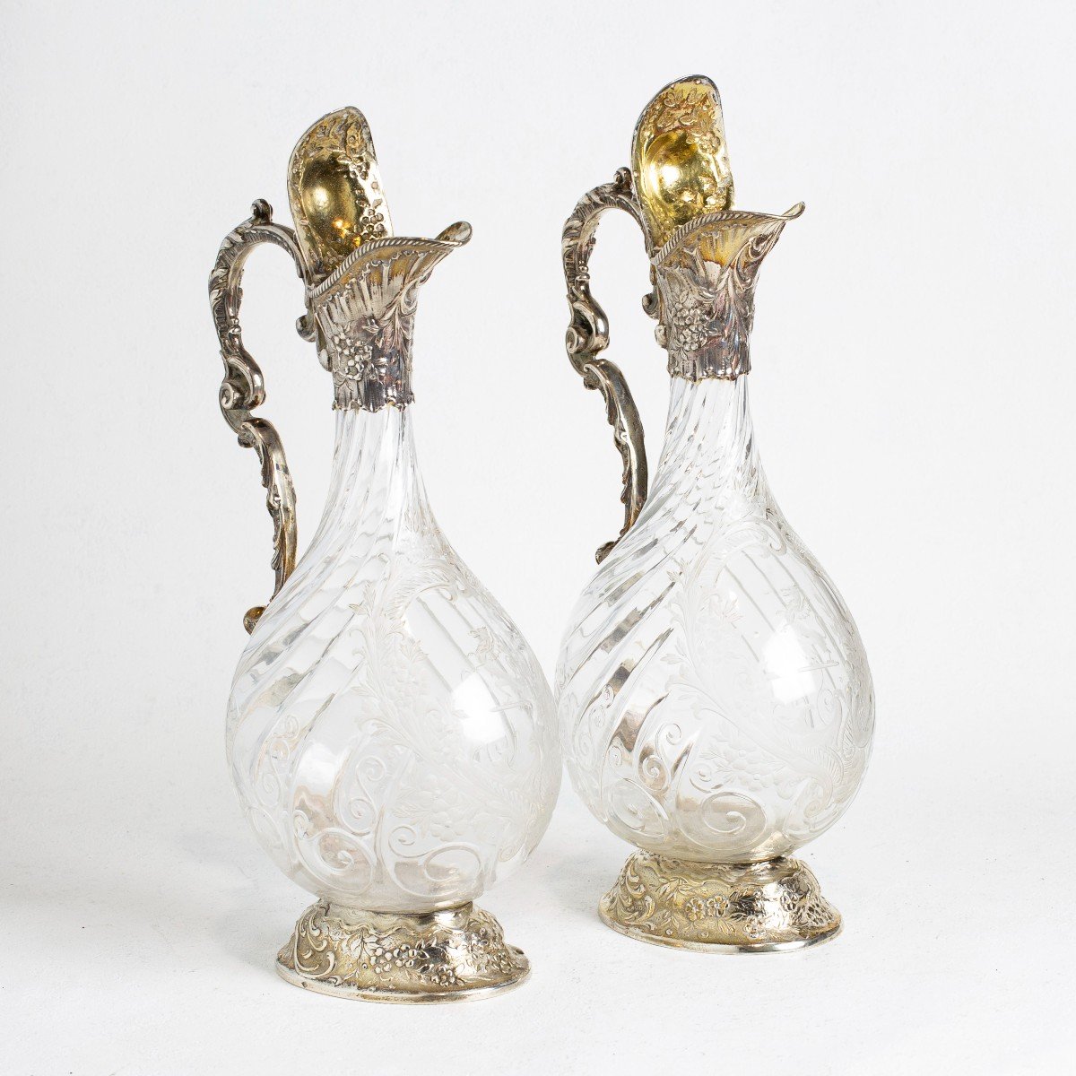 A Pair Of Silver And Cut Glass Claret Jugs-photo-2