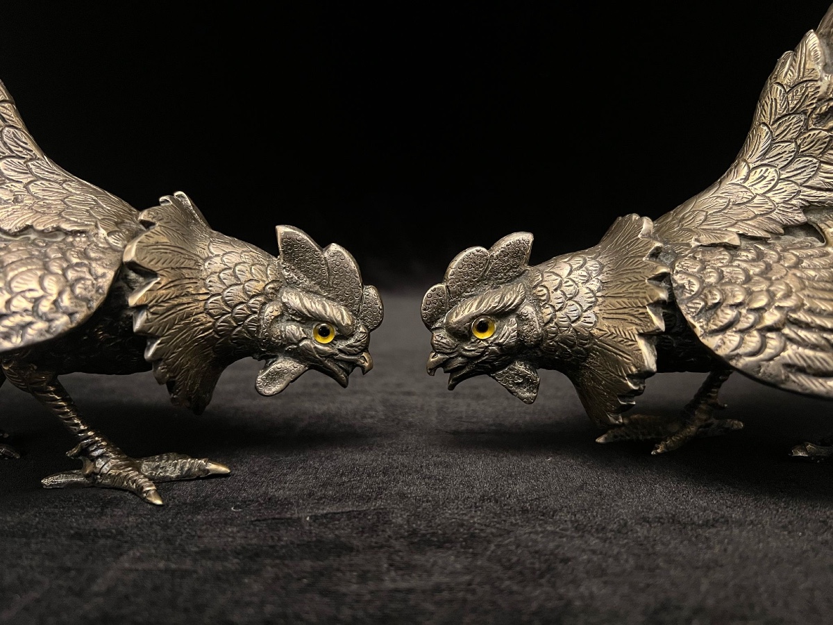A Pair Of Silver Figures Of Battle Cocks-photo-2