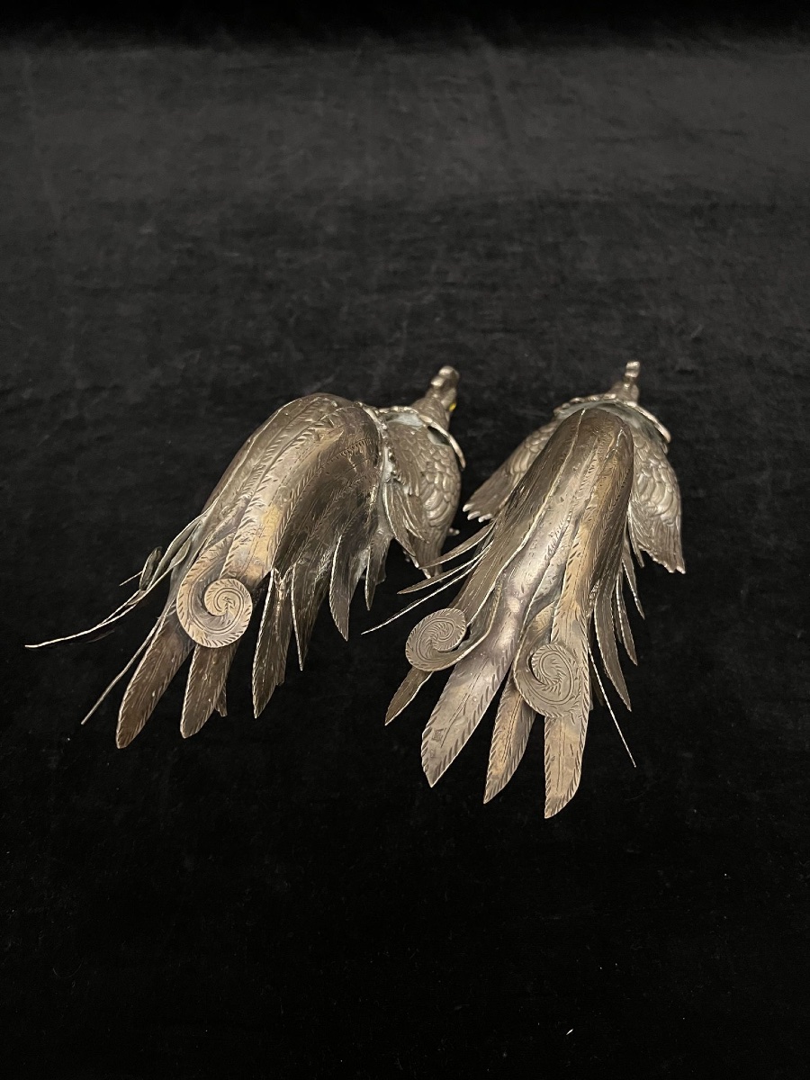A Pair Of Silver Figures Of Battle Cocks-photo-3