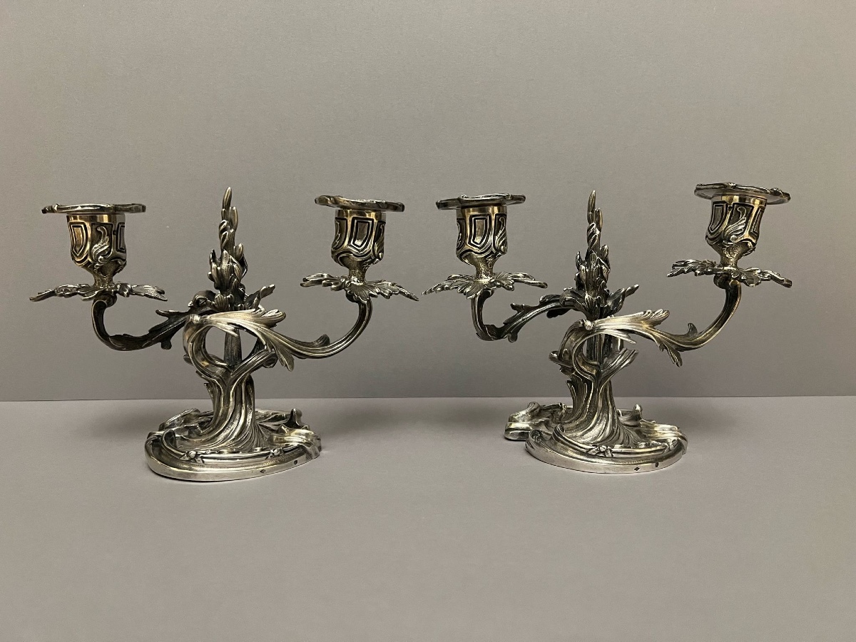 Pair Of Solid Silver Candelabras.