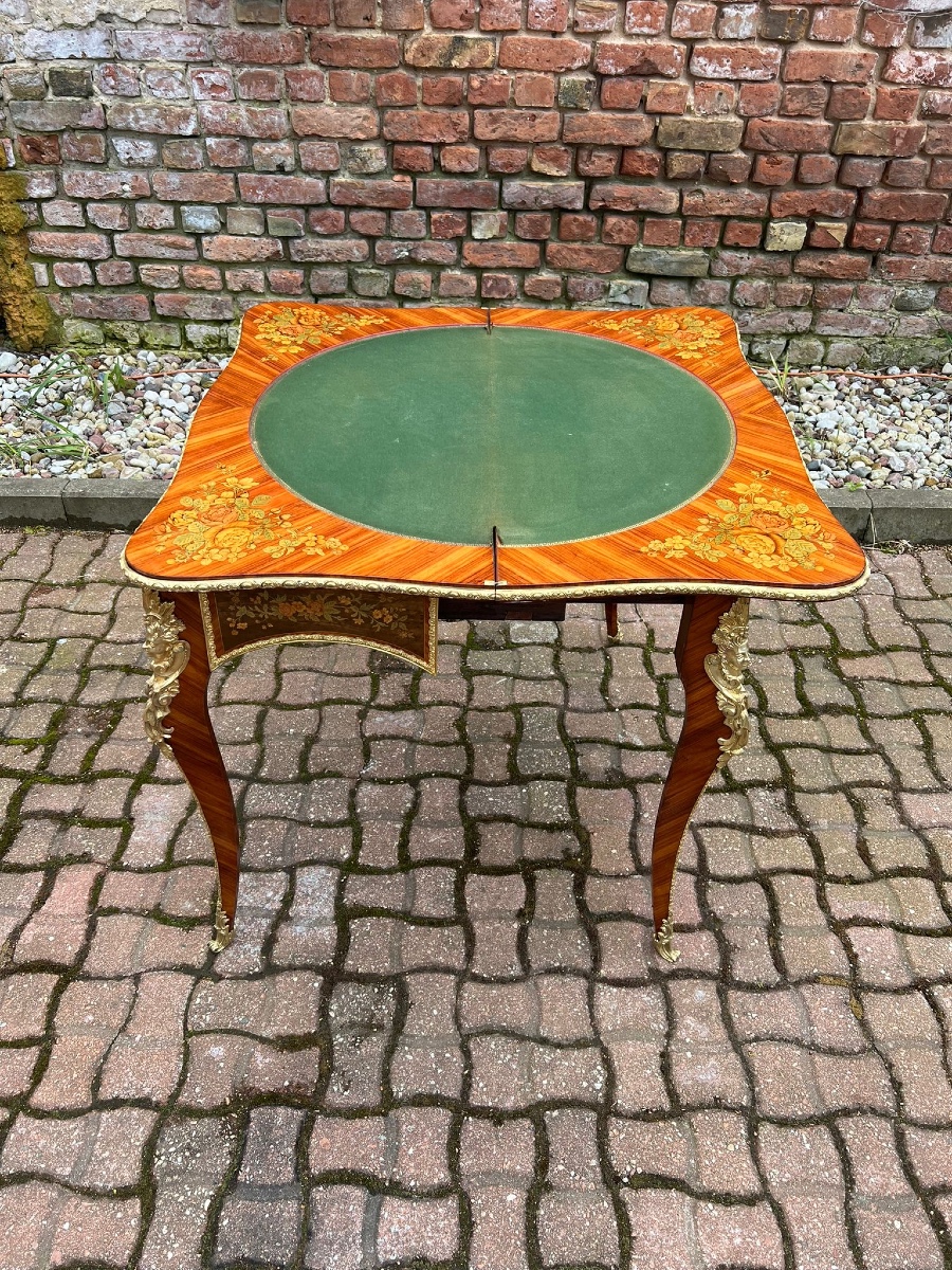 Marquetry And Gilt Bronze Game Table -photo-4