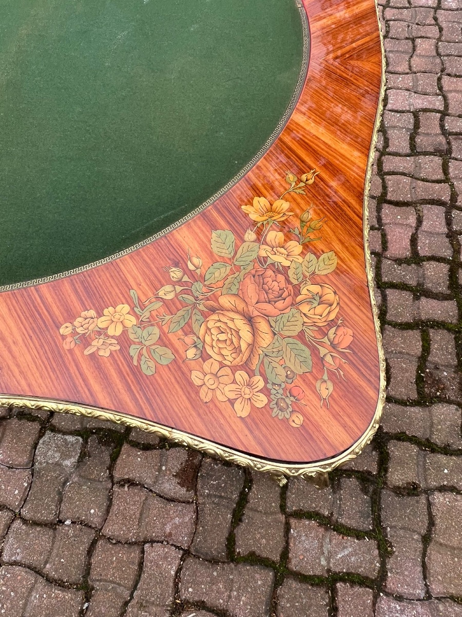 Table à Jeu En Marqueterie Et Bronze Doré -photo-5