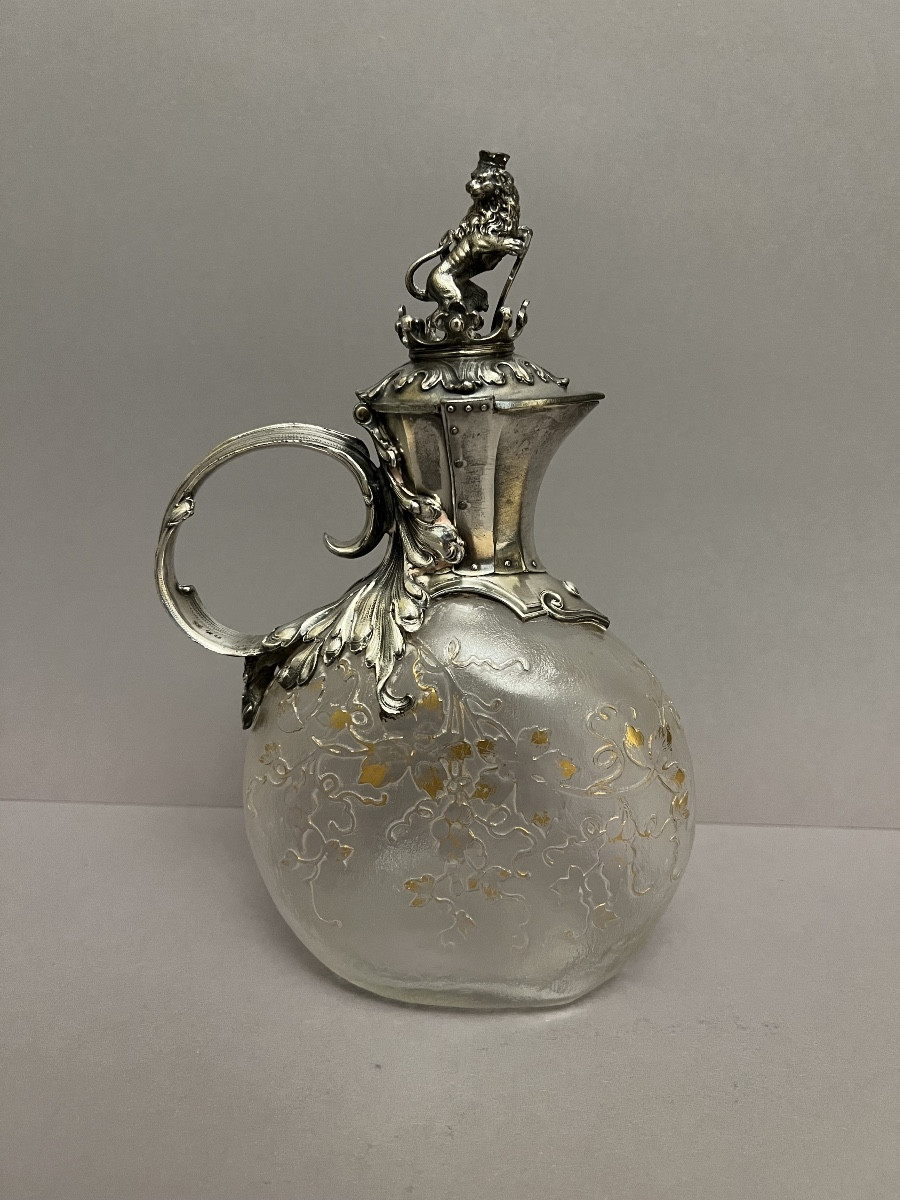 Daum Carafe In Glass And Silver-plated Metal 