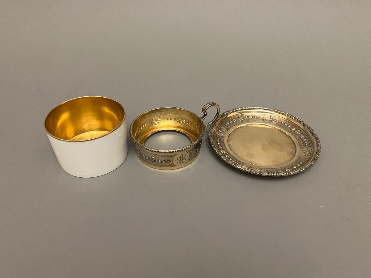 Limoges Porcelain Cup With Silver Gilt Decoration-photo-2