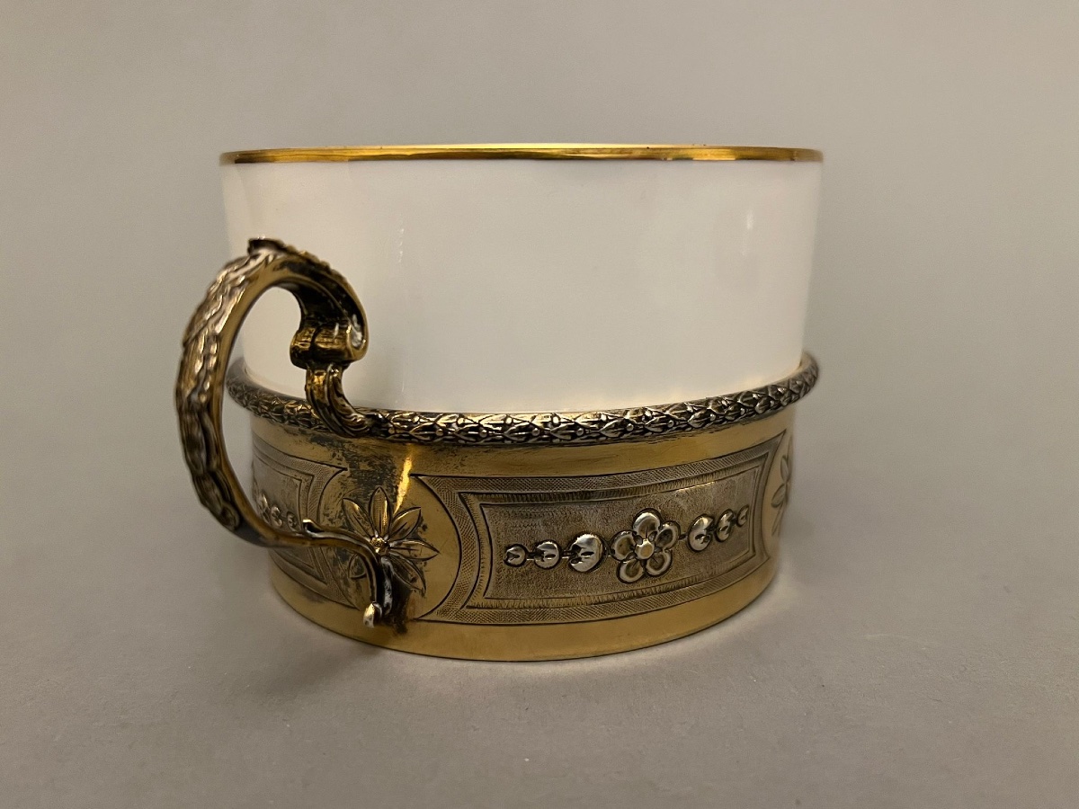 Limoges Porcelain Cup With Silver Gilt Decoration-photo-4