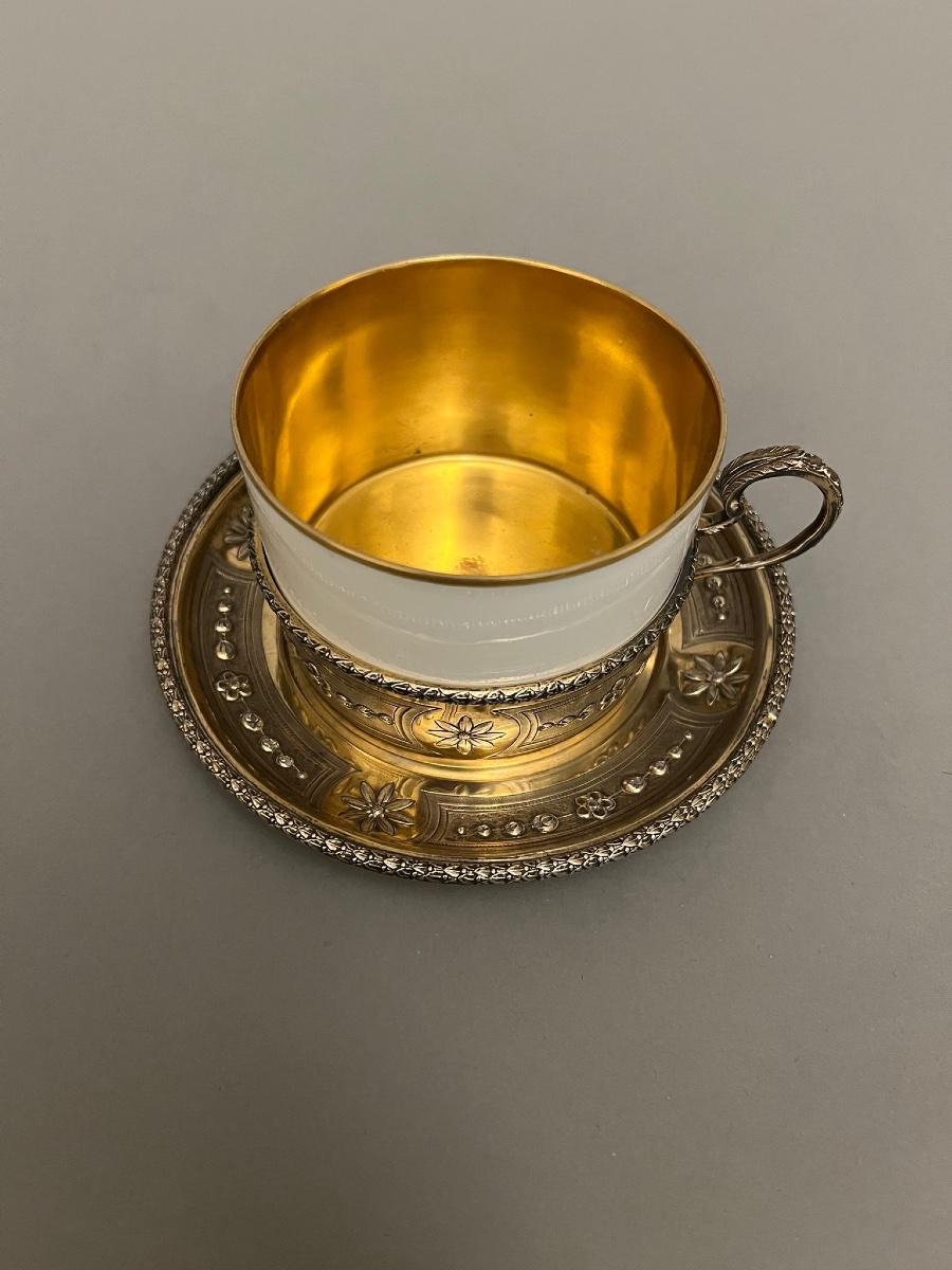 Limoges Porcelain Cup With Silver Gilt Decoration-photo-1
