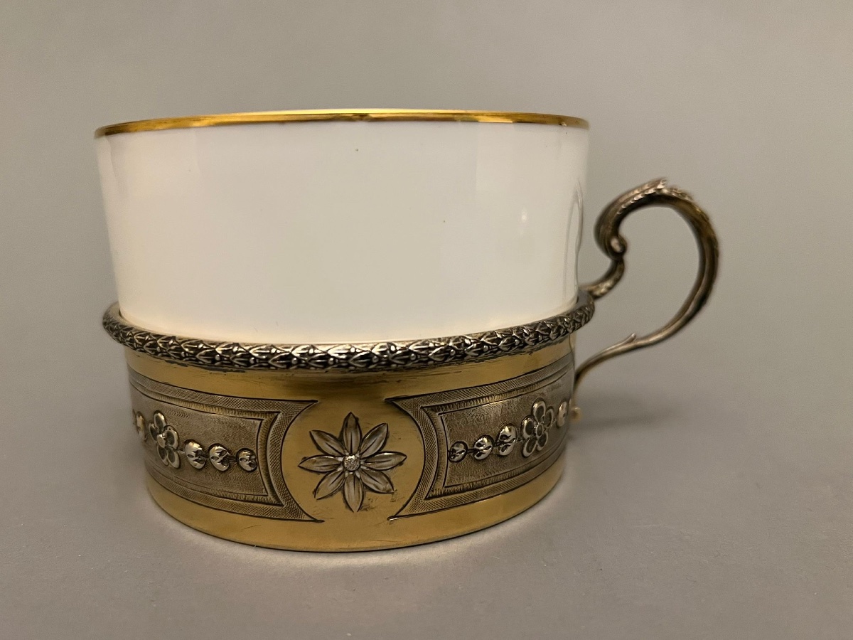 Limoges Porcelain Cup With Silver Gilt Decoration-photo-3