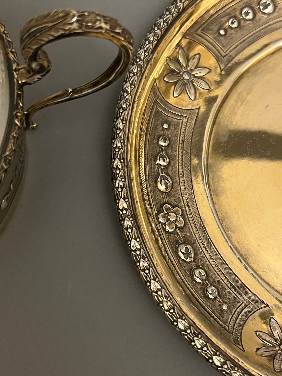 Limoges Porcelain Cup With Silver Gilt Decoration-photo-5