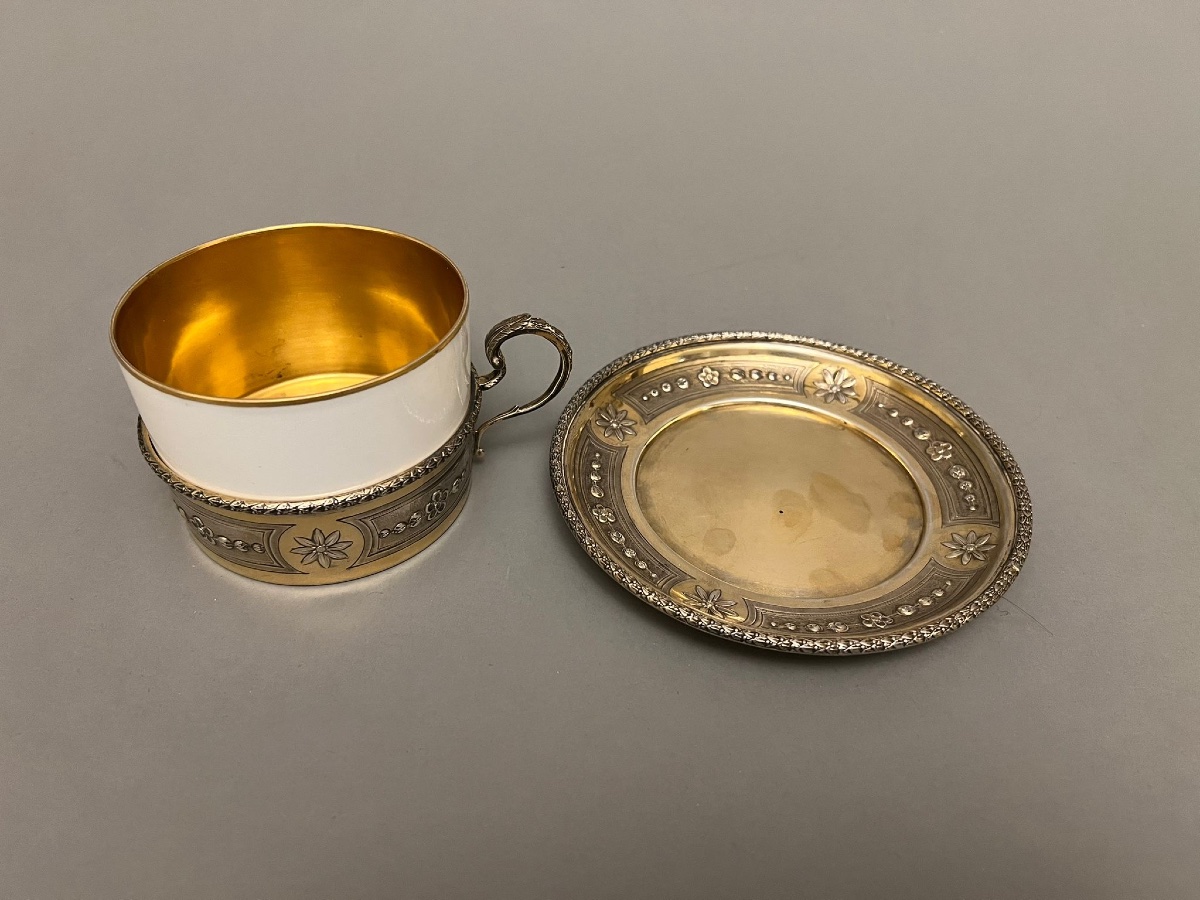 Limoges Porcelain Cup With Silver Gilt Decoration-photo-7
