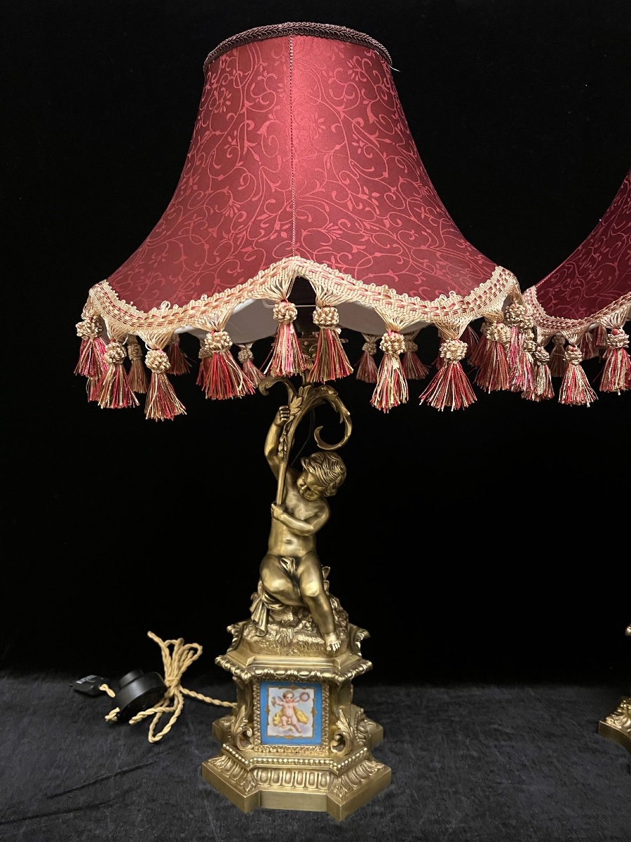 Deux lamps en bronze avec putti-photo-6