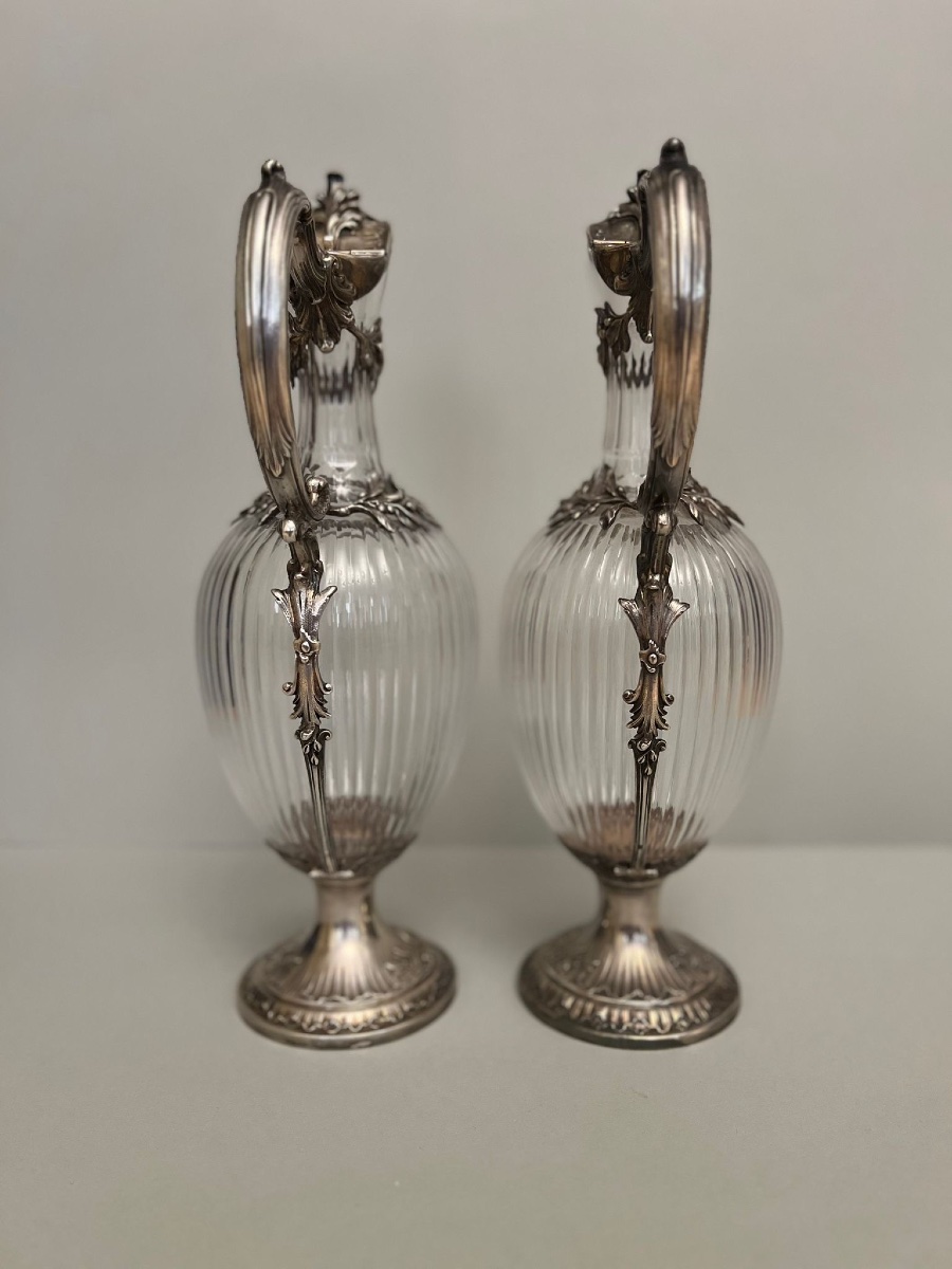 A Pair Of Silver And Cut Glass Ewers.-photo-3