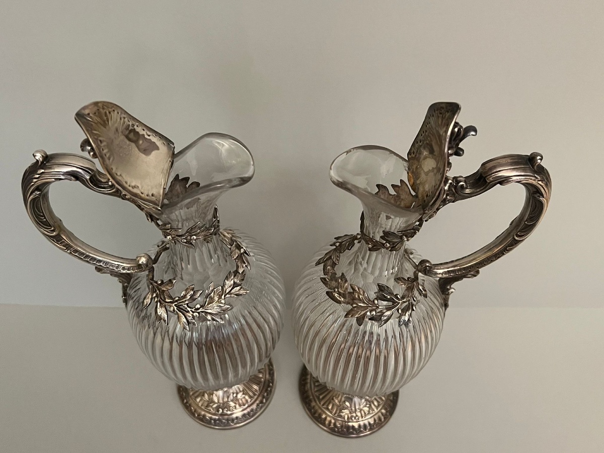 A Pair Of Silver And Cut Glass Ewers.-photo-2