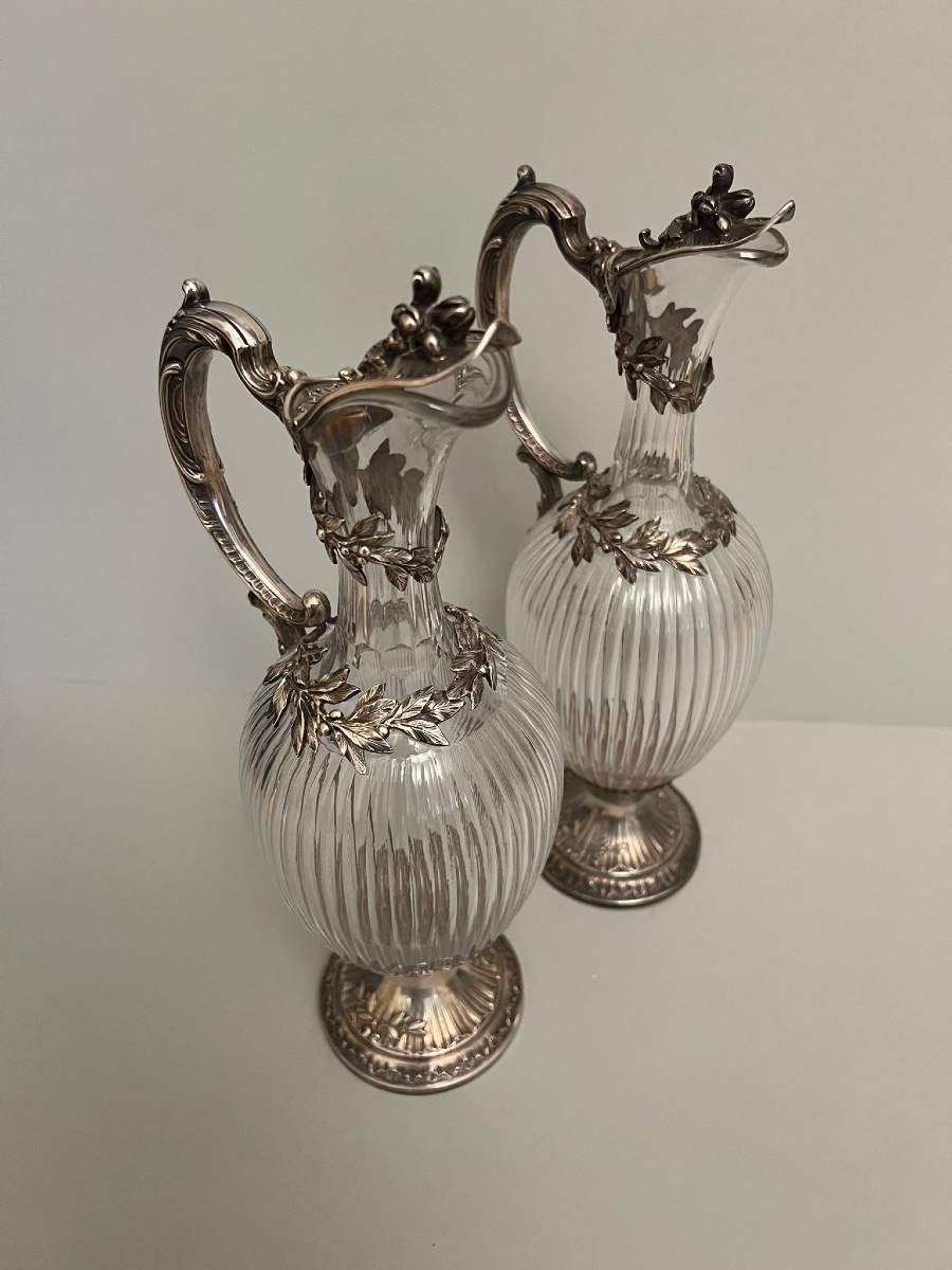 A Pair Of Silver And Cut Glass Ewers.-photo-6