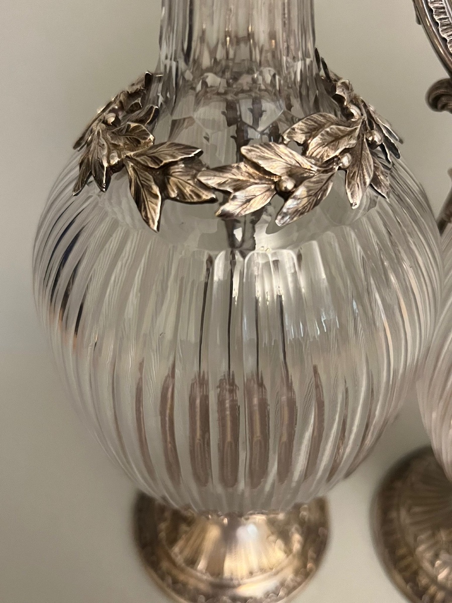 A Pair Of Silver And Cut Glass Ewers.-photo-7