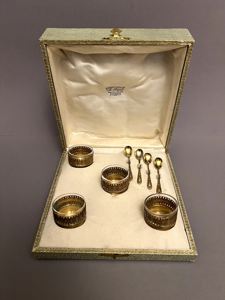 Complet de salières en verre et argent
