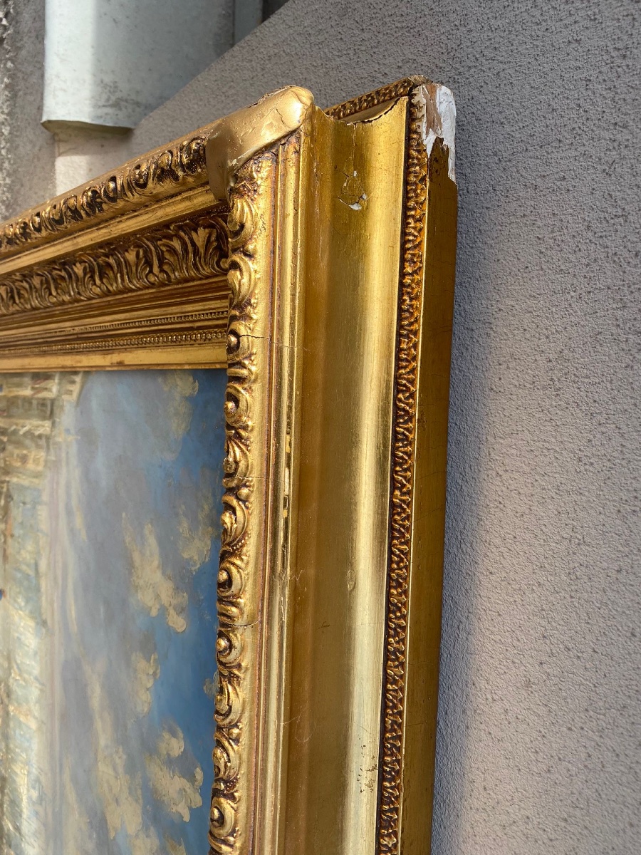 Antique Tableau "Venice",  huile sur toile-photo-7