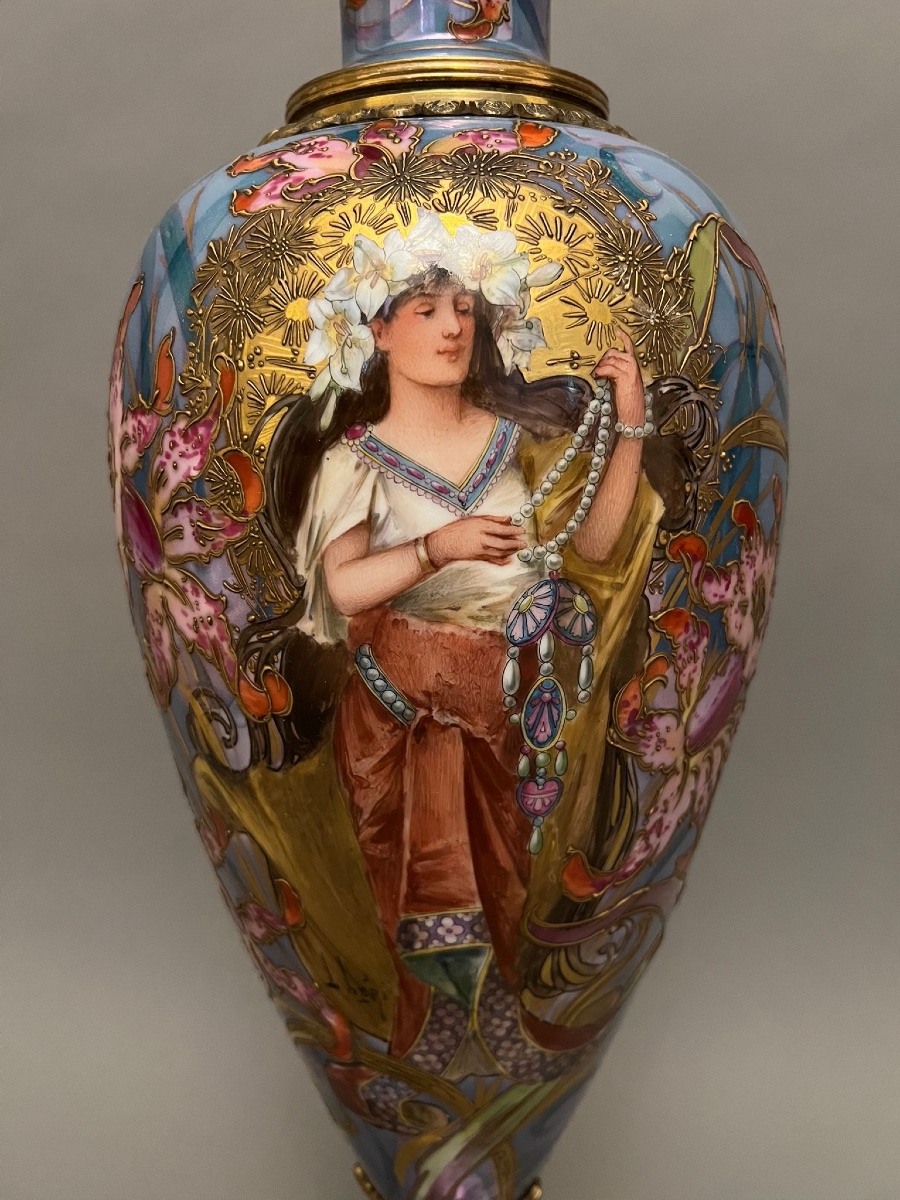 Art Nouveau Sevres Vase en Porcelain et Bronze -photo-2