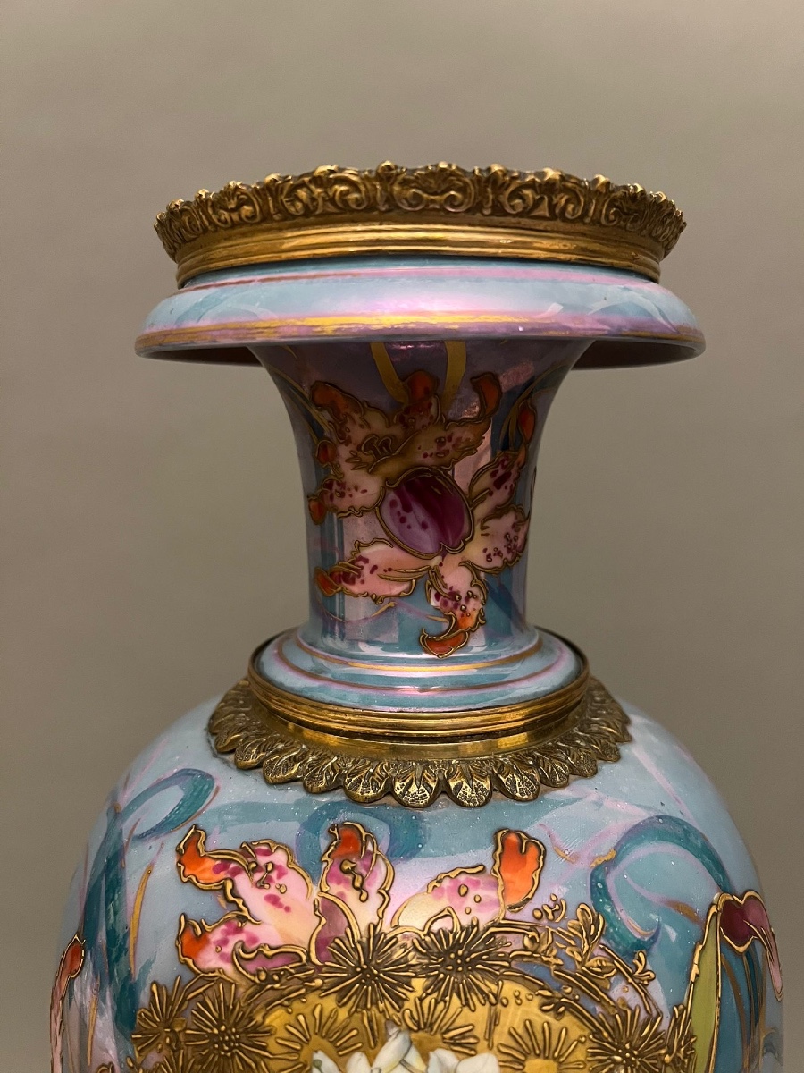 Art Nouveau Sevres Vase en Porcelain et Bronze -photo-2