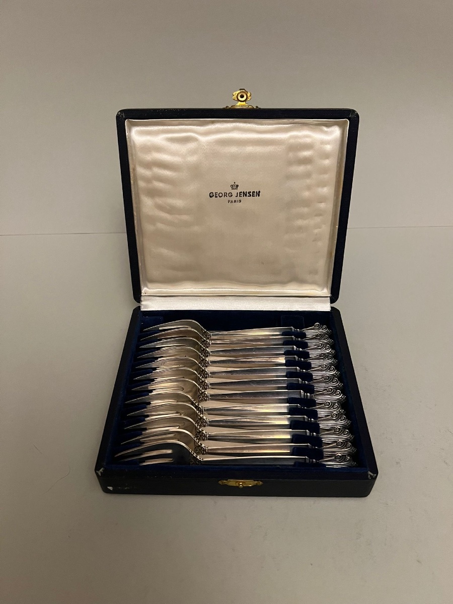 Georg Jensen ensemble de 12 fourchettes à dessert en argent-photo-2