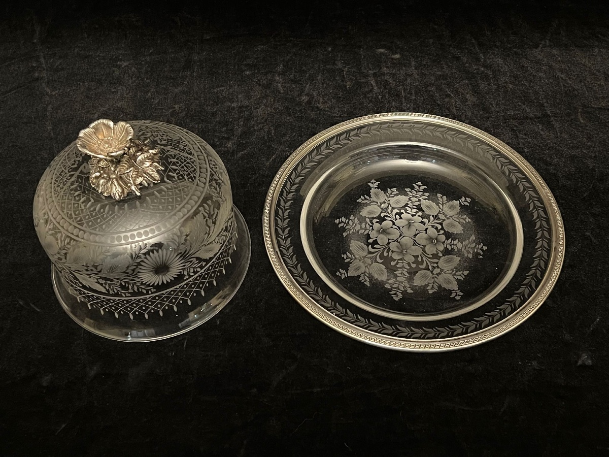 Etched Glass Butter Dish-photo-3