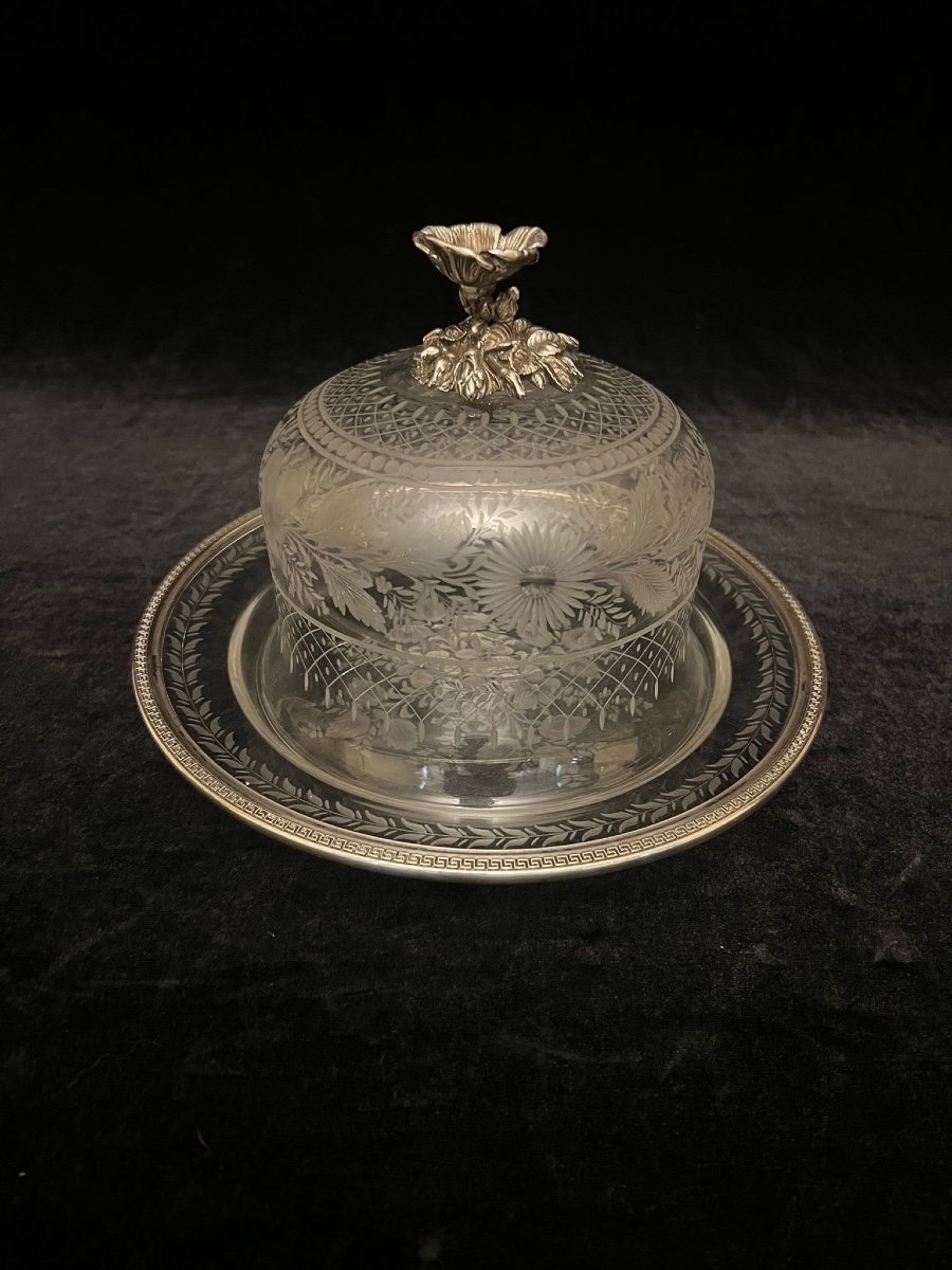 Etched Glass Butter Dish
