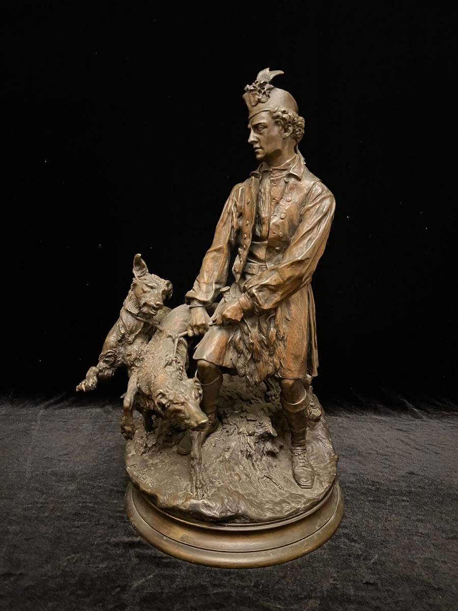  Pierre Jules Mène Bronze: Hunting Theme With Dogs