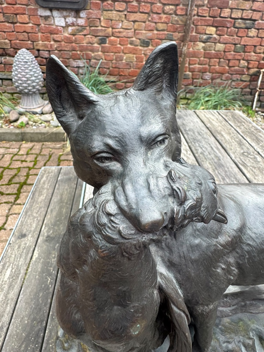 Bronze "Le Renard et le faisant"-photo-2