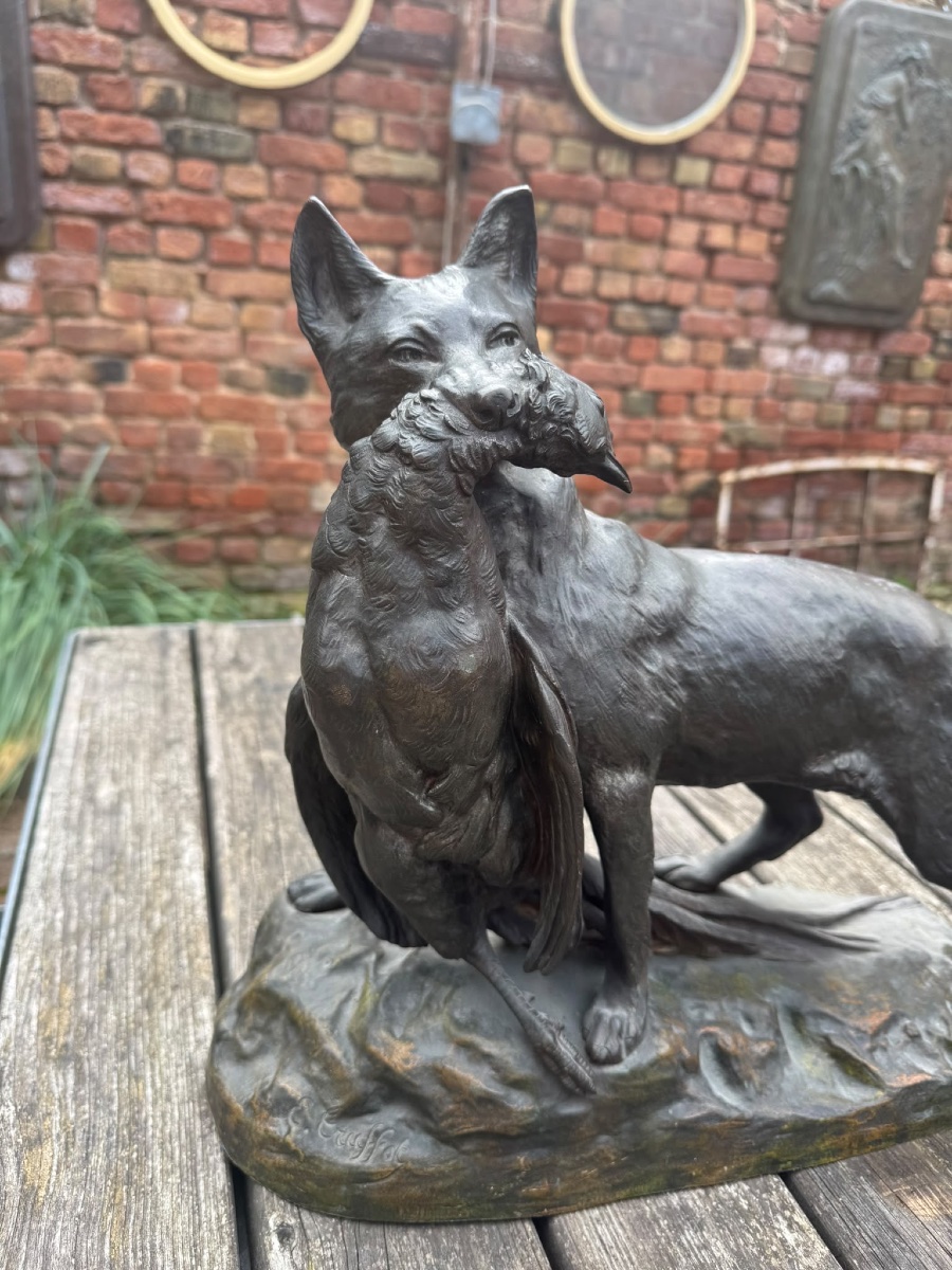 Bronze "Le Renard et le faisant"-photo-4