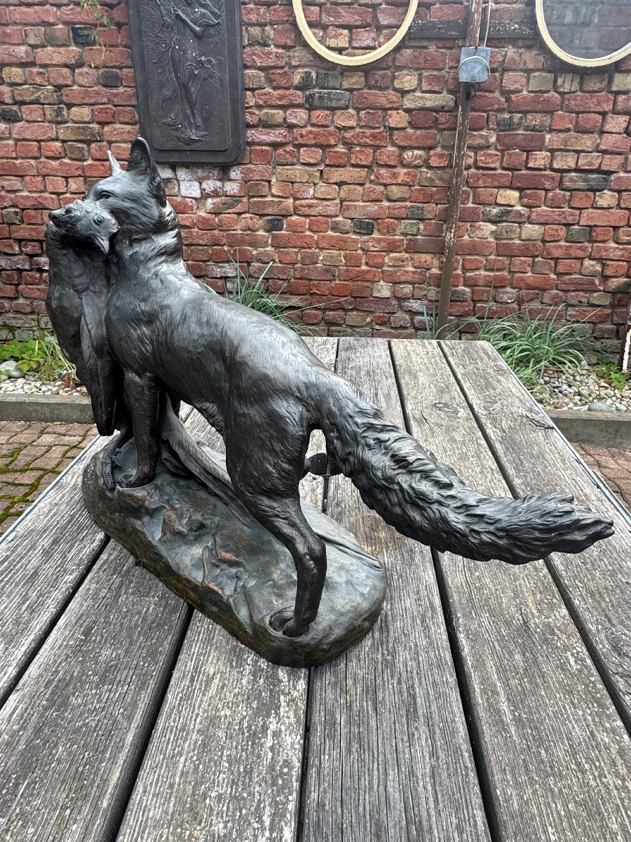 Bronze "Le Renard et le faisant"-photo-7