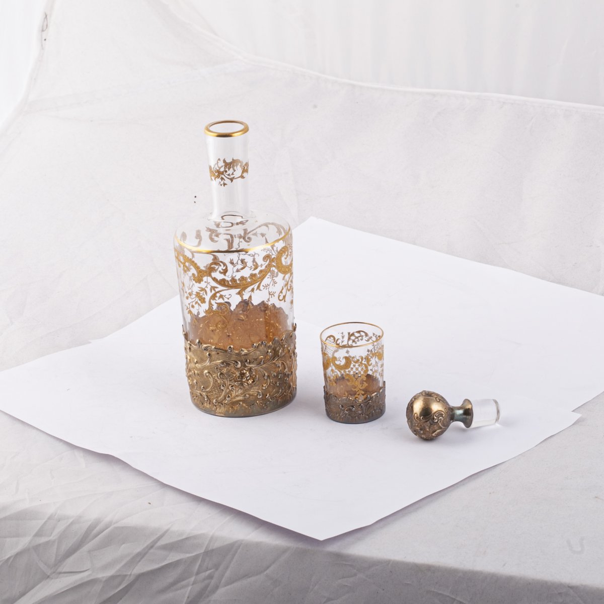 Une Service à Liqueur en argent massif et verre doré-photo-2